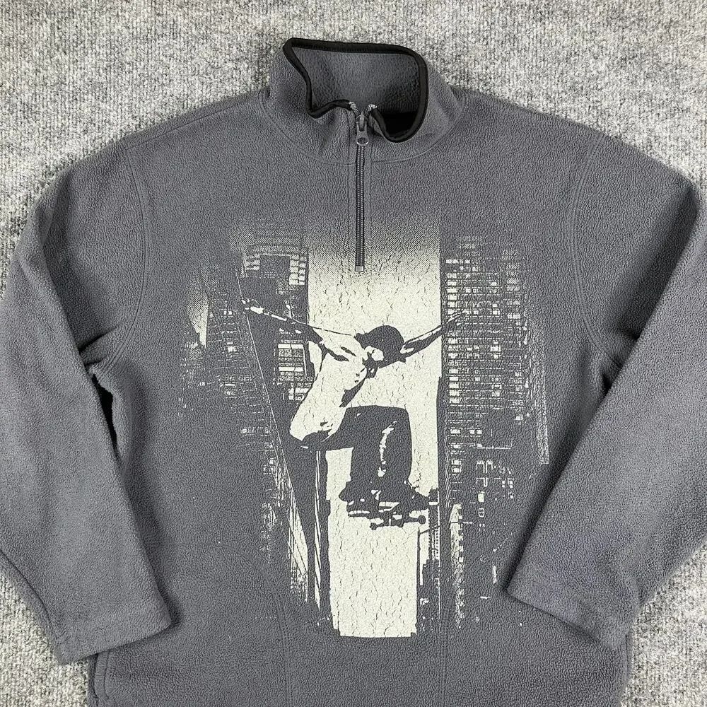 Old Navy Fleece Pullover Boys Size L 10-12 Gray Skateboard Graphic 1/4 Zip‎